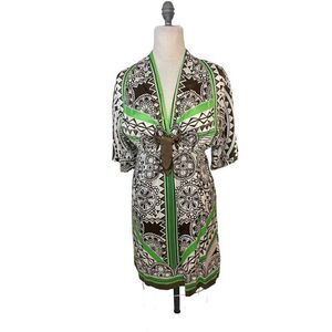 Hale Bob Green Brown Silk Blend Dress Small